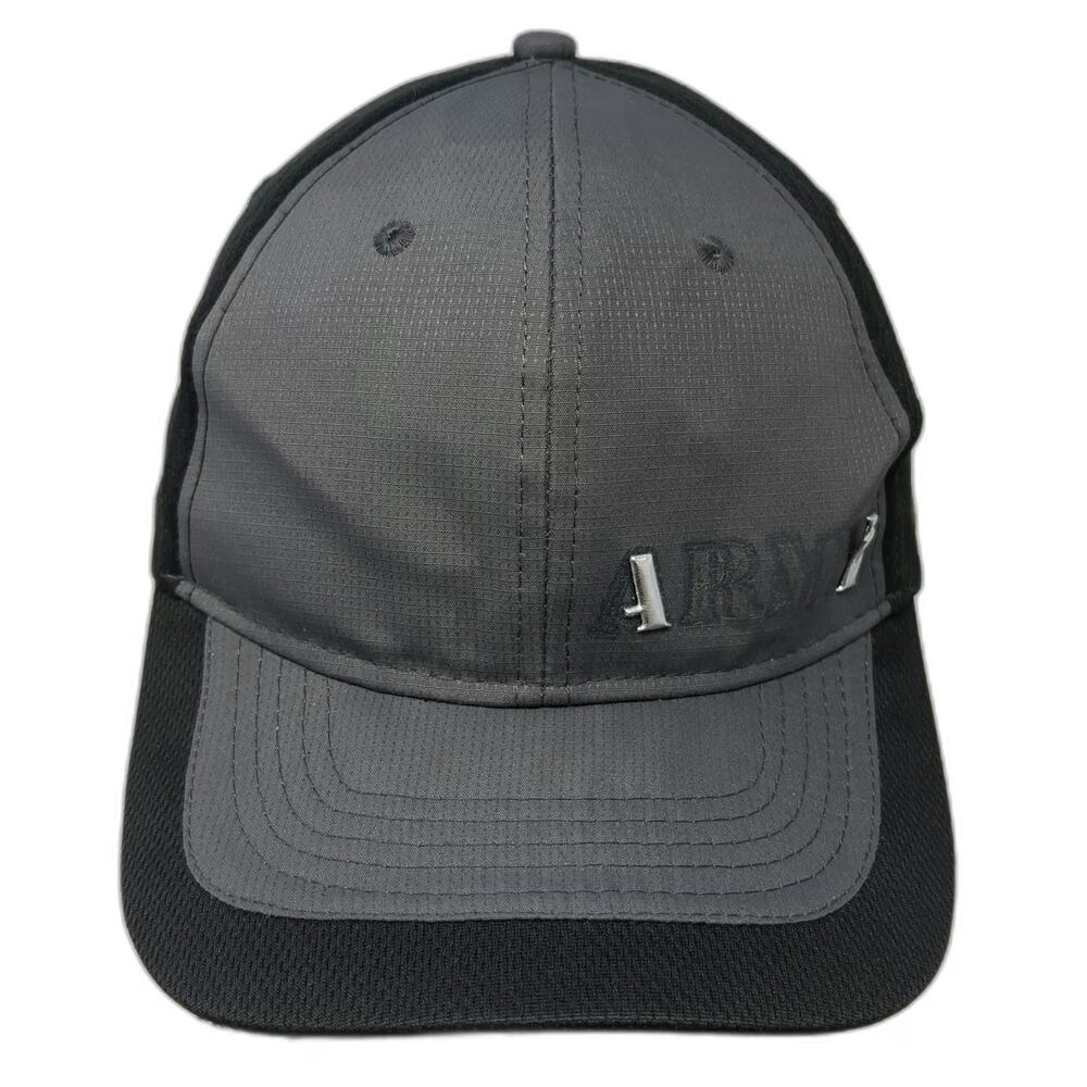 Army Performance Baseball Cap Black Gray One Size Strapback Mesh Metal Logo Hat